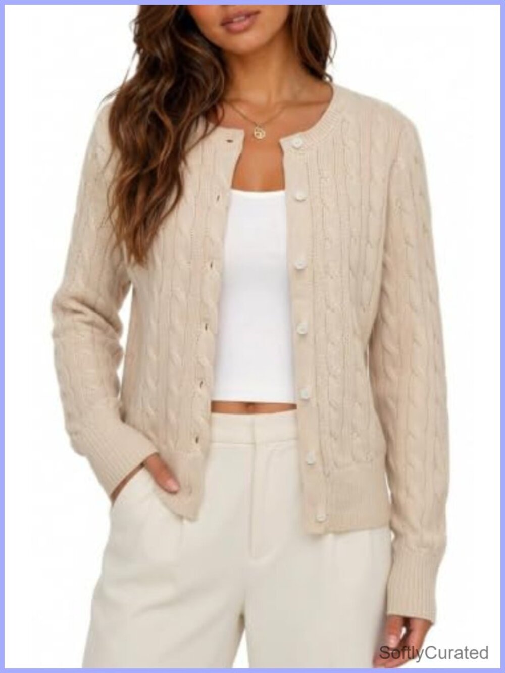 Womens 100% Cotton Cable Knit Cardigan Lightweight Button Down Sweater